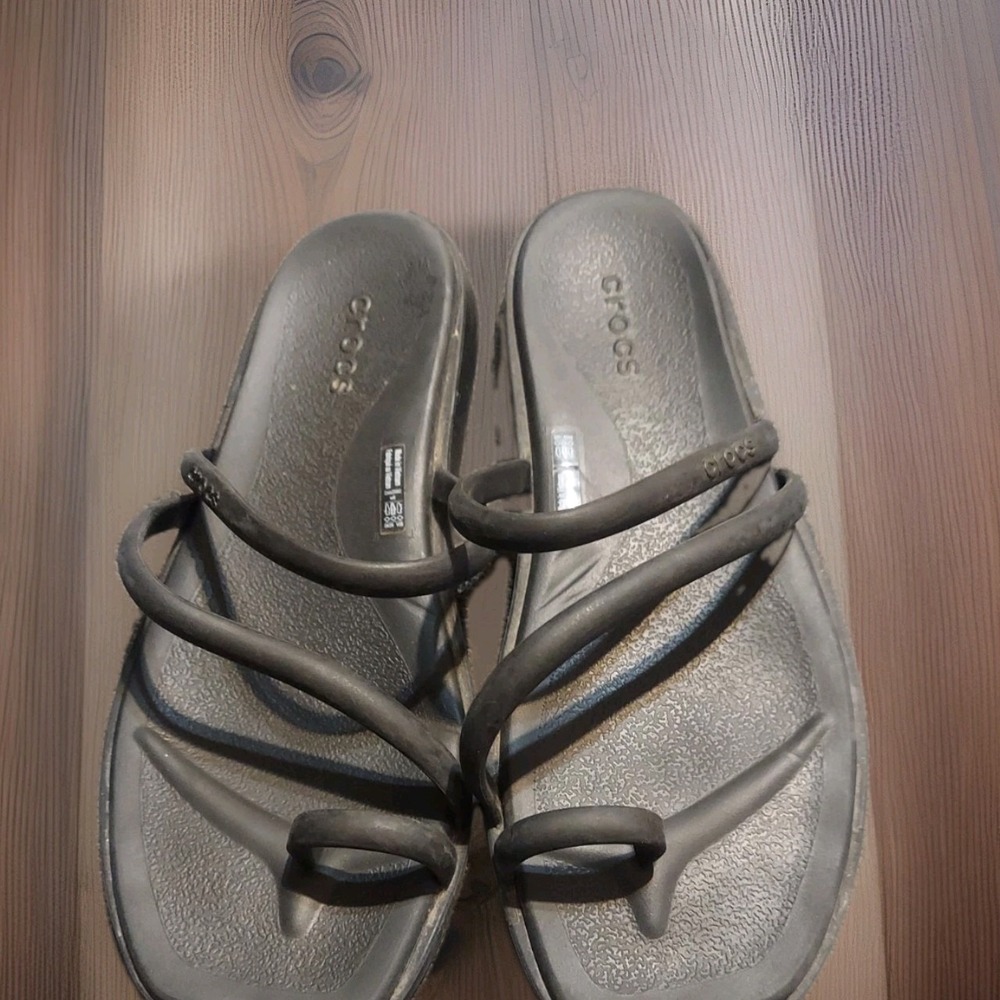 Crocs Miami Toe Loop Sandal Strappy Slide Slip On Casual US 6 Black Y2K